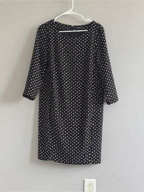 Lands’ End Black White Dot Print Sheath Dress Size 6 Career Midi